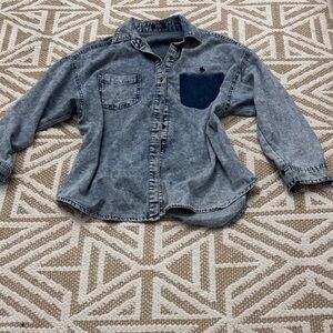 Women’s Denim Button-Up Shirt with Contrast Pocket - Blue